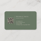 Minimalist Modern Olive Green Initials QR Code Visitekaartje (Achterkant)