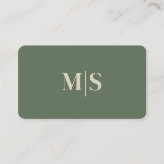 Minimalist Modern Olive Green Initials QR Code Visitekaartje (Voorkant)