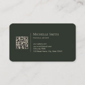 Minimalist Modern Olive Green Initials QR Code Visitekaartje (Achterkant)