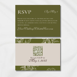Minimalist Modern Olive Green Wedding QR RSVP Kaartje