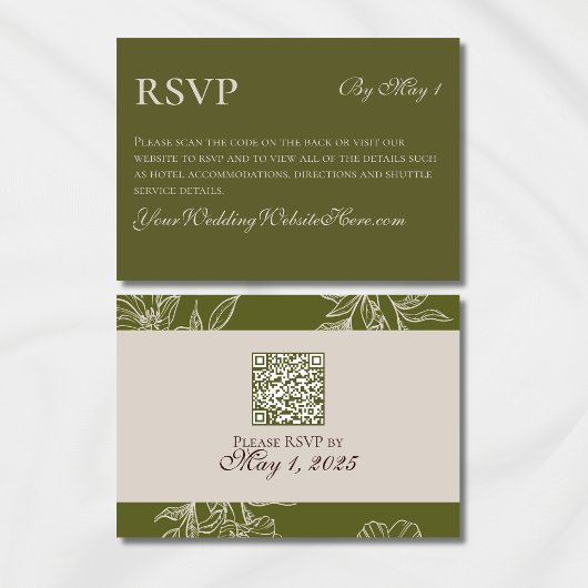 Minimalist Modern Olive Green Wedding QR RSVP Kaartje