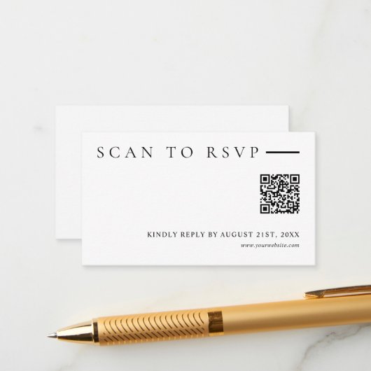 Minimalist Modern QR Code Wedding Website RSVP Informatiekaartje (Voorkant / Achterkant in situ)