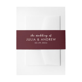 Minimalist modern red maroon fall wedding uitnodigingen wikkel