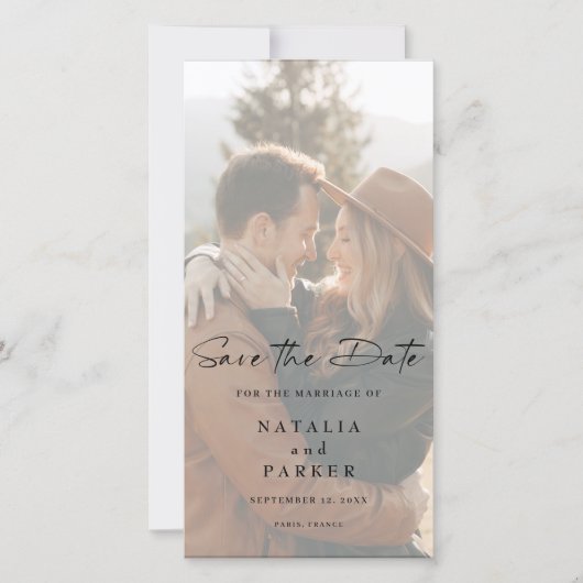 Minimalist Modern Script Bookmark Photo  Save The Date (Voorkant)