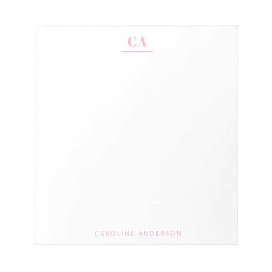 Minimalist Modern Simple Pink Monogram Personal  Notitieblok (Voorkant)