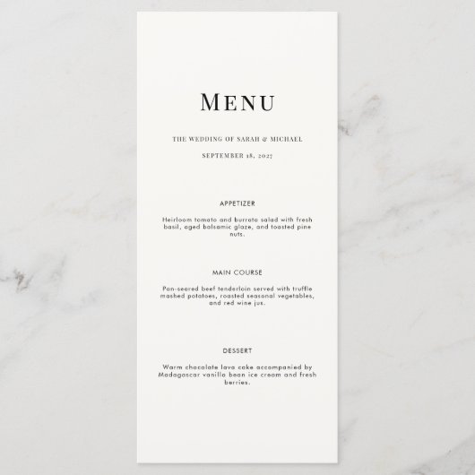 Minimalist Modern Typography Wedding Menu Card (Voorkant)
