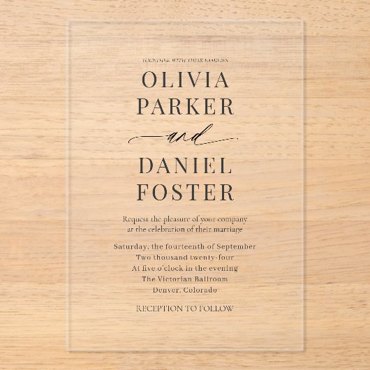 Minimalist Modern Wedding Acryl Uitnodigingen (Voorkant)