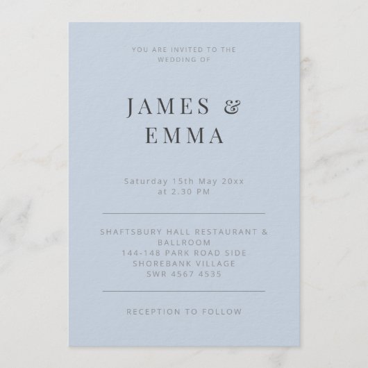 Minimalist Modern Wedding Dusky Blue Kaart (Voorkant)