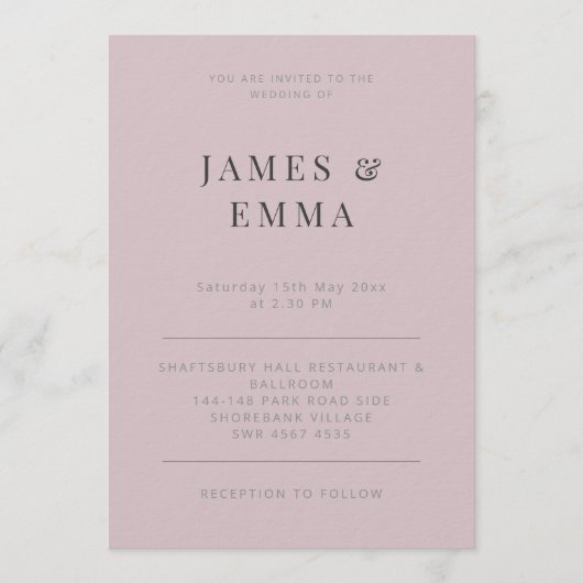 Minimalist Modern Wedding Dusky Rose Kaart (Voorkant)