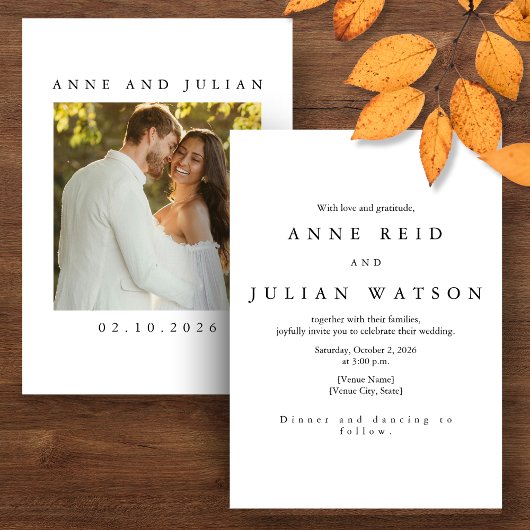 Minimalist Modern Wedding Invitation with a photo Kaart