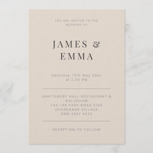 Minimalist Modern Wedding Soft Latte Kaart (Voorkant)