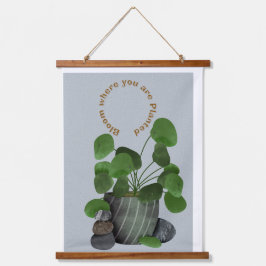 Minimalist Money Plant -Wood Topped Wall Tapestry Hangend Wandkleed
