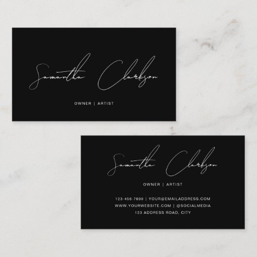 Minimalist Monochrome Black Handwritten Script Visitekaartje (Voorkant / Achterkant)