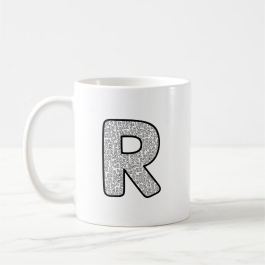 Minimalist Monochrome Letter R Art Mug Koffiemok (Links)