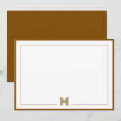 Minimalist Monogram Brown Double Border Stationery Notitiekaartje (Voorkant / Achterkant)