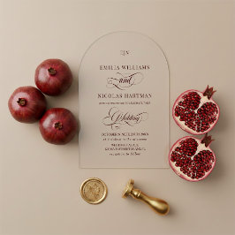Minimalist Monogram Burgundy Red Wedding Acryl Uitnodigingen