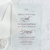 Minimalist Monogram Burgundy Red Wedding Acryl Uitnodigingen