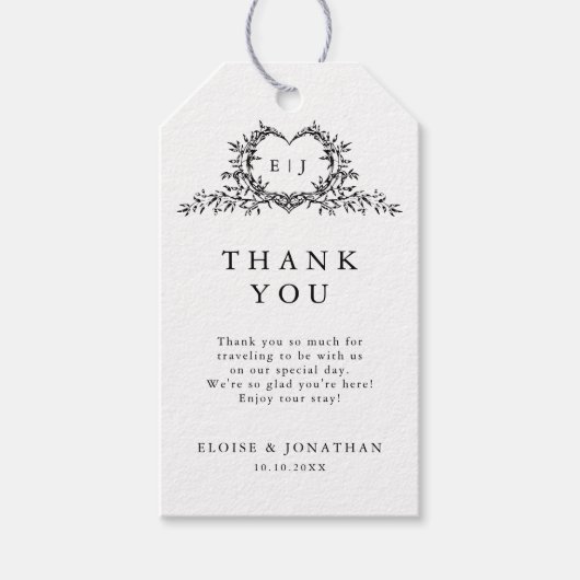 Minimalist Monogram Calligraphy Crest Wedding Cadeaulabel (Voorkant)