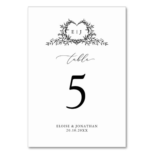 Minimalist Monogram Calligraphy Crest Wedding Kaart (Voorkant)