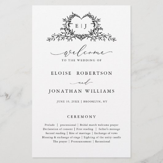 Minimalist Monogram Calligraphy Wedding Program (Voorkant)