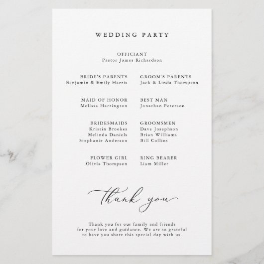 Minimalist Monogram Calligraphy Wedding Program (Achterkant)