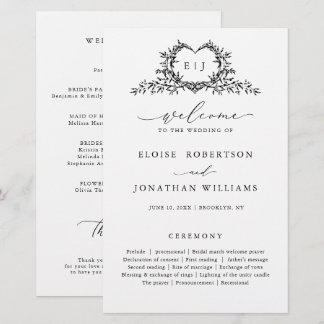 Minimalist Monogram Calligraphy Wedding Program