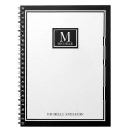 Minimalist Monogram Chic Double Boarder Black Notitieboek