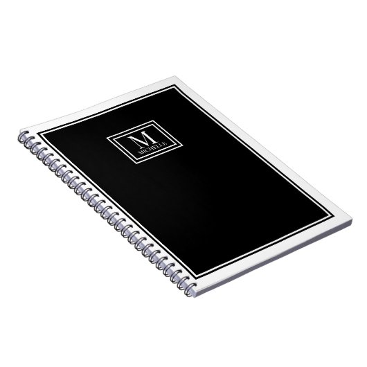 Minimalist Monogram Chic Double Boarder Black Notitieboek (Rechterzijde)