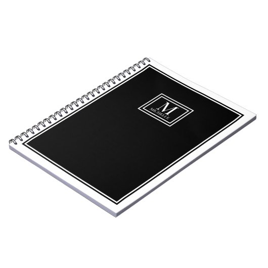 Minimalist Monogram Chic Double Boarder Black Notitieboek (Linkerzijde)