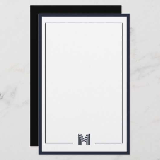 Minimalist Monogram Double Border Stationery Briefpapier (Voorkant / Achterkant)