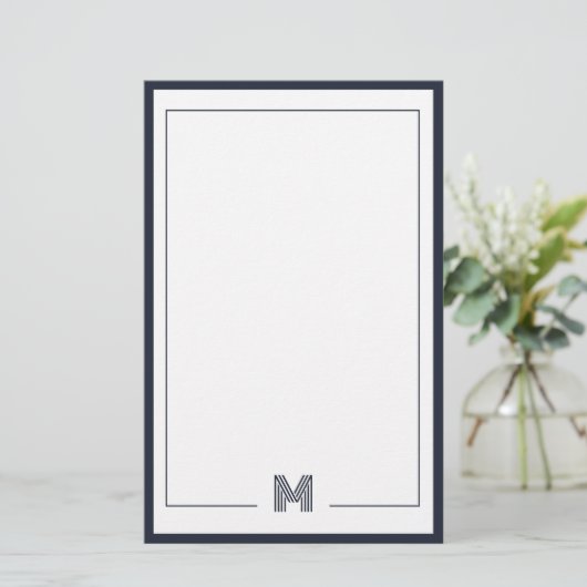 Minimalist Monogram Double Border Stationery Briefpapier (Staand voorkant)