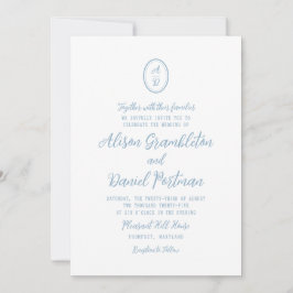 Minimalist Monogram Dusty Blue Wedding Invitation Kaart