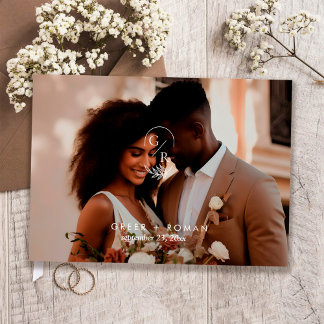 Minimalist Monogram Leaf Modern Photo Wedding  Gastenboek