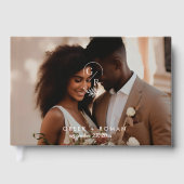 Minimalist Monogram Leaf Modern Photo Wedding  Gastenboek (Voorkant)