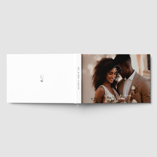 Minimalist Monogram Leaf Modern Photo Wedding Gastenboek (Volledig)