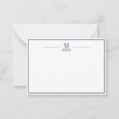 Minimalist Monogram Name Boarder Navy & White Notitiekaartje (Voorkant)