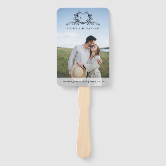 Minimalist monogram Photo Chic Wedding Program Handwaaier (Voorkant)