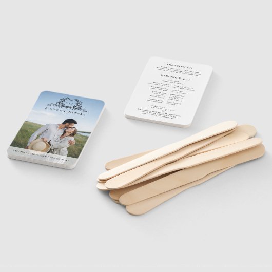 Minimalist monogram Photo Chic Wedding Program Handwaaier (Niet-gemonteerd)