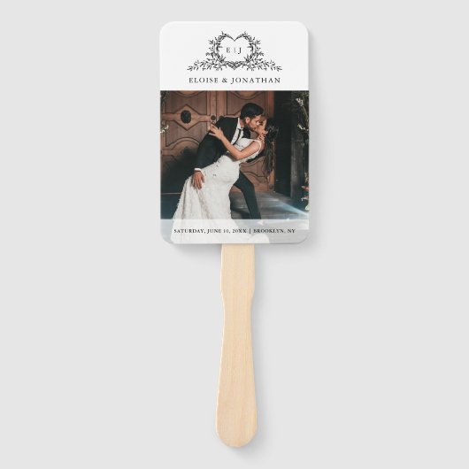 Minimalist monogram Photo Chic Wedding Program Handwaaier (Voorkant)