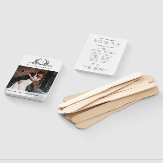 Minimalist monogram Photo Chic Wedding Program Handwaaier (Niet-gemonteerd)