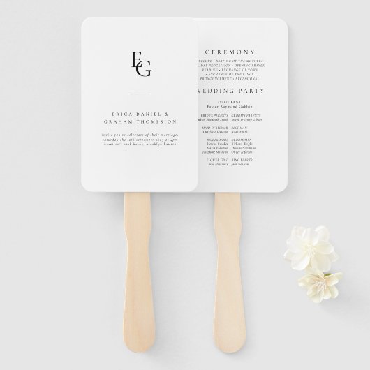 Minimalist Monogram Wedding Ceremony Fan Program Handwaaier (Voorkant en achterkant)