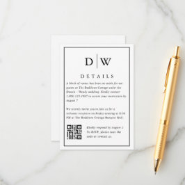 Minimalist Monogram Wedding QR Code Enclosure Card Informatiekaartje