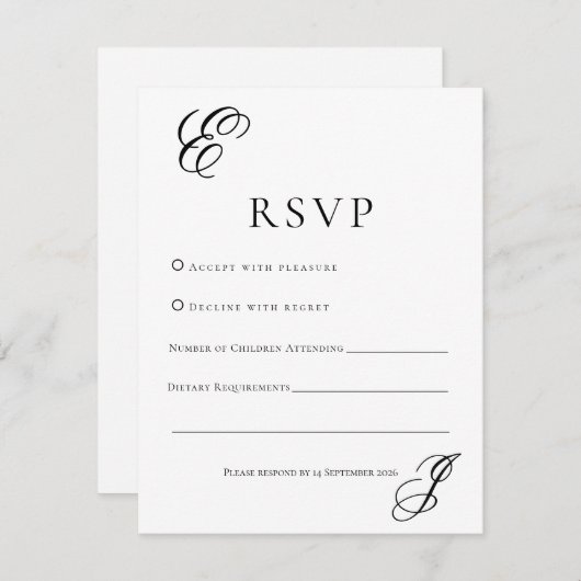 Minimalist Monogram Wedding RSVP Card  (Voorkant / Achterkant)
