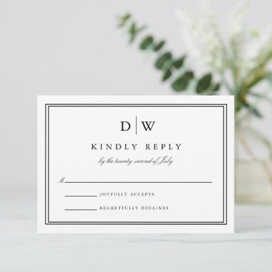 Minimalist Monogram Wedding RSVP Kaartje (Staand voorkant)