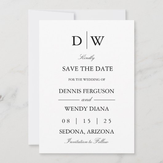 Minimalist Monogram Wedding Save The Date (Voorkant)