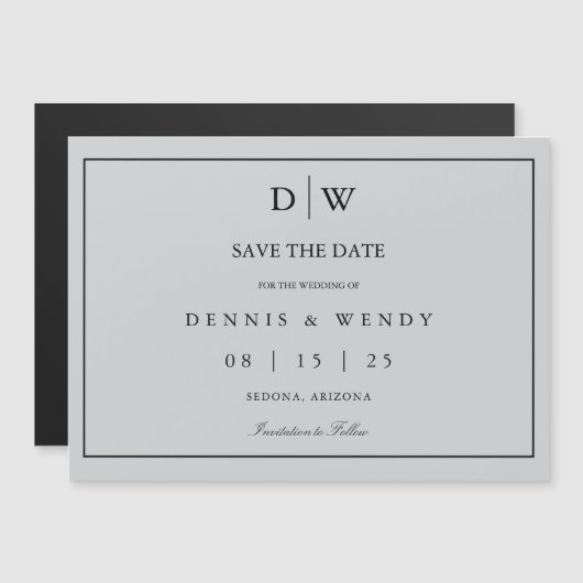 Minimalist Monogram Wedding Save The Date Magnetische Uitnodiging (Voorkant / Achterkant)