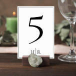 Minimalist Monogram Wedding Table Number Card Kaart<br><div class="desc">Guide your guests in style with this elegant minimalist wedding table number card. Designed with a clean, modern aesthetic, the layout features a bold table number paired with a refined monogram of the couple’s initials below, separated by a delicate vertical line for a timeless and sophisticated finish. The balanced composition...</div>