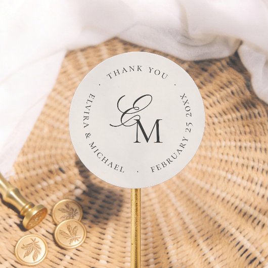 Minimalist Monogram Wedding Thank You Favor Ronde Sticker