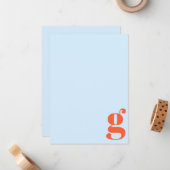 Minimalist Monogrammed Initial Retro Blue Orange Notitiekaartje (Voorkant / Achterkant in situ)