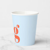 Minimalist Monogrammed Initial Retro Blue Orange Papieren Bekers (Links)